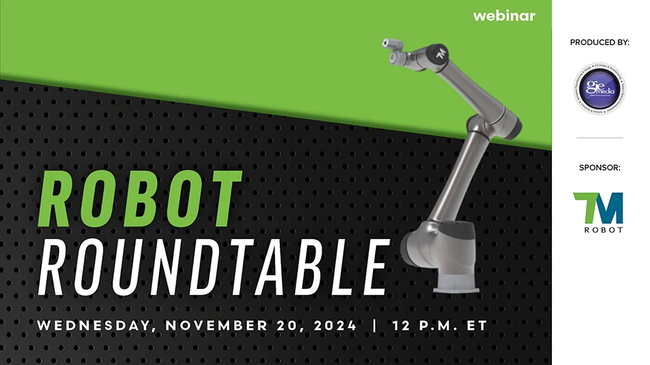 Banner image with a robotic arm and the words Robot Roundtable